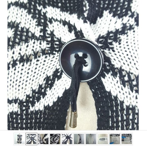 Moffi International Women sz L One button Cardigan Knit Black White - Picture 3 of 9